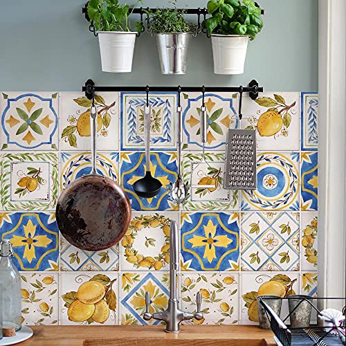 RE-COVERTILES - Fliesenaufkleber Badezimmer und Küche 24 Stck 10x10 cm - PS00221 PVC-Wanddekoration Wasserdicht Fliesen Mosaik Stil Azulejos-Zementfliesen