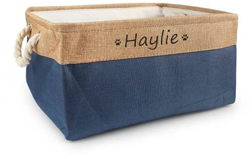 CZD Dog Toy Box Personalised Name,Personalised Dog Toy Box,Dog Storage Box,Dog Stuff,Dog Baskets,Dog Food Storage Bin,Dog Toy Box Storage,Dog Toy Basket (L 41X32X21cm,navy blue)