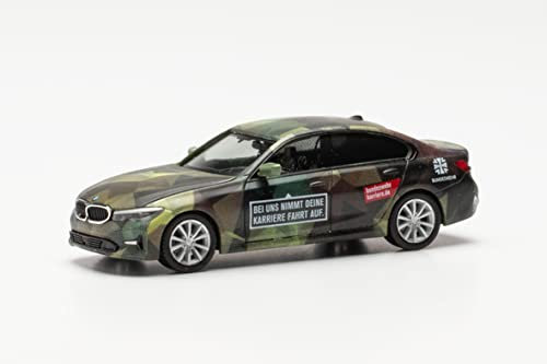 Herpa Modellauto BMW 3er Limousine „Bundeswehr Personal“, originalgetreu im Maßstab 1:87, Auto Modell für Diorama, Modellbau Sammlerstück, Deko Automodelle aus Kunststoff