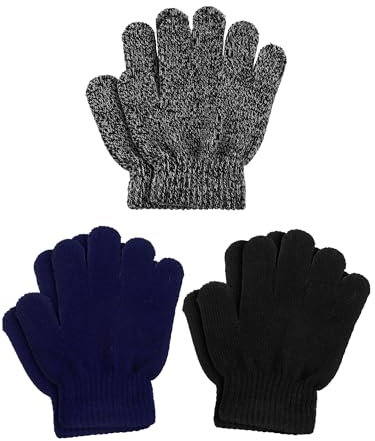 Geyoga 3 Paar Winter Kinder Gestrickte Handschuhe Warme Kinder Strickhandschuhe Elastische Fäustlinge (Dunkel, M)