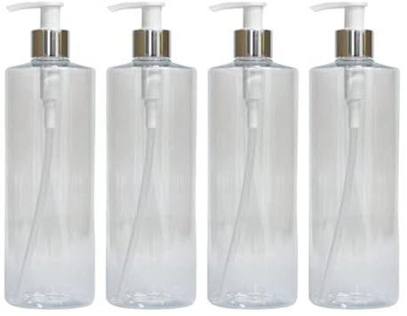 Palm Safe of Four 500ml Refil Dispenser Bottles With Chrome Pump - Ideal for lotions and liquids, clear