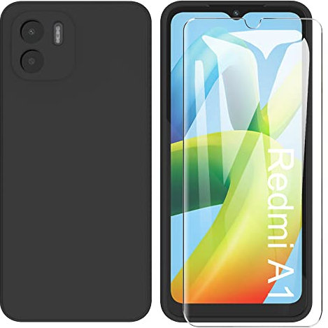 ARRYNN Coque pour Xiaomi Redmi A2 / A1 4G + Film Protection écran en Verre trempé,Housse Ultra Premium TPU Silicone Liquide Flexible pour Xiaomi Redmi A1 / A2 4G - Noir