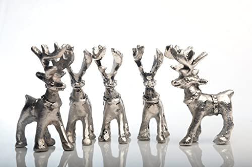 Wonder Care Weihnachts-Rentier-Figur, Heimdekoration für Wohnzimmer, stehender Weihnachtshirsch, Tischstatue, Miniatur-Rentier-Figuren, Gold- und Silber-Rentier-Kollektion (Silber, 5 Stück)