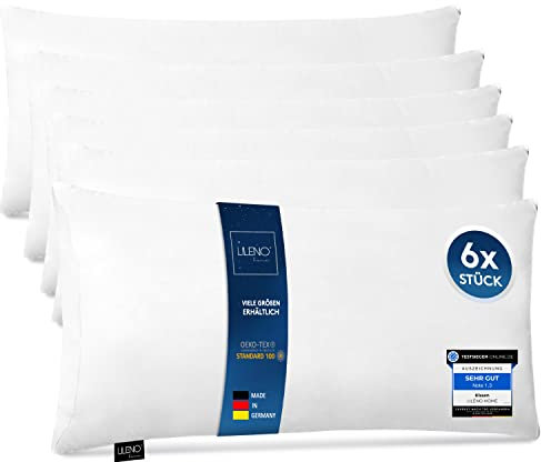 LILENO HOME Microfaser Kissen 40x80 cm Premium (450g Füllung) [6er Set] bis 95 Grad waschbar mit Reißverschluss - Kopfkissen 40x80 cm als Kissen-Füllung für Bett - Deko-Sofa-Kissen
