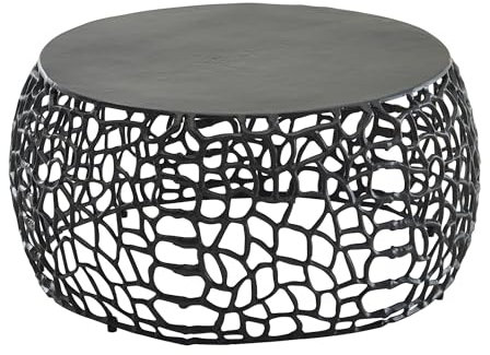 FineBuy Couchtisch Rund 66cm aus Aluminium & Metall Schwarz, Design Wohnzimmertisch mit organischer AST-Struktur, Moderner Sofatisch, Beistelltisch Wohnzimmer