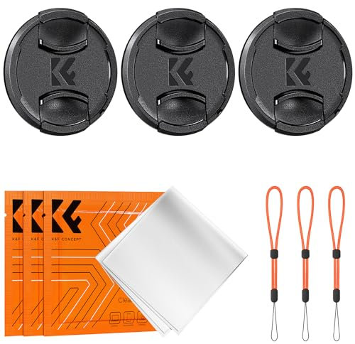 K&F Concept 3 Bouchons/Caches Objectifs 52mm + 3 Élastiques + 3 Chiffons de Nettoyage Emballé sous Vide Compatible avec Appareil Photo Canon Nikon Sony Olympus Fujifilm Pentax Panasonic Leica