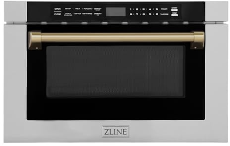 ZLINE Autograph Edition 24 1.2 cu. ft. Built-in Microwave Drawer with a Traditional Handle in Stainless Steel and Champagne Bronze Accents