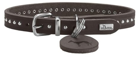 HUNTER Aalborg Style Hundehalsband | Vollrindleder, robust, komfortabel, stylischer Nietenbesatz, Made in Germany, Farbe: Dunkelbraun, Größe: 32