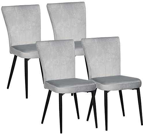 HOMCOM Esszimmerstuhl, 4er-Set Küchenstühle, Essstuhl mit Rückenlehne, Polsterstuhl mit Samtoptik, Küchenstuhl für Wohnzimmer, Stahl, Grau, 46 x 65 x 87 cm