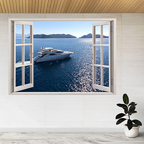 Wandtattoo Rissig DIY Fototapete Luxus Yacht Luftbild 3D Fensteransicht Wandaufkleber Poster Aufkleber 50x70CM