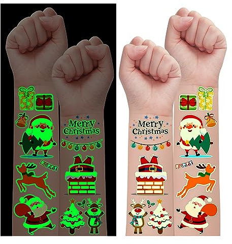 Leesgel Weihnachtsdeko Kinder Tattoo Weihnachten, 200 Stück Leucht Weihnachts Tattoo Kinder Kindertattoo Aufkleber Weihnachten Deko, Weihnachtsgeschenke Kinder Party Deko Spielzeug Nikolaus Geschenke