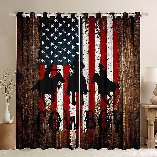 Western Cowboy Fenster Vorhang Amerikanische Flagge Vorhänge Kinder Jungen Männer Zimmer Dekor Vintage Braun Holz Brett Fenster Vorhang Südwest Rustikale Bauernhaus Fenster Vorhänge,M Größe