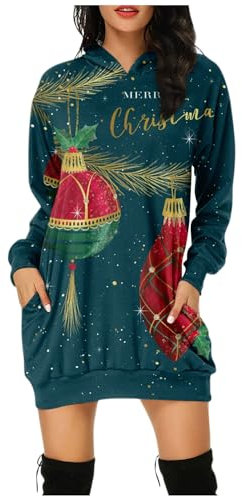 Weihnachtskleid Glitzer Oberteile Damen Damen Wintermantel Wolldecke Mit Ärmel Erwachsene Lange 3D Druck Kapuzenpullover Elegant Xmas Langarm Pullover Mit Kapuze Christmas Pärchen Pullover