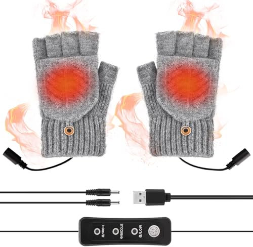 DAZZTIME Beheizbare Handschuhe Damen,USB Beheizte Handschuhe,Half Hands Beheizte Fingerlose Handschuhe,Mit 3 Temperaturstufen,Handschuhe Beheizbar,Handschuh Für Drinnen Oder Draußen.
