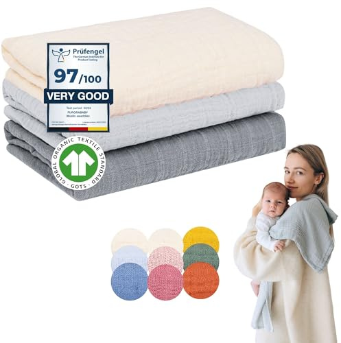 furora BABY Mulltücher Baby 80x80 cm XL groß | super Soft Musselin, Bio-Baumwolle, Oeko-TEX 100 + GOTS: schadstofffrei | Musselintücher Baby Spucktücher Mullwindeln, Mädchen, Junge, Neugeborene