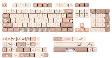EPOMAKER PurrCap 141 Keys PBT Keycaps Set, Custom Keycaps, Dye Sublimation Cute Keycaps, for Mechanical Gaming Keyboard, Compatible with Cherry Gateron Kailh Otemu MX Structure (Brown, MAO Profile)