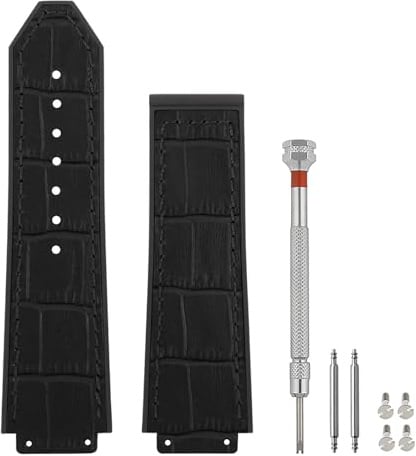 SANDEIN 25 mm Leder-Uhrenarmbänder, kompatibel mit Hublot Big Bang, weiches Silikon-Gummi gefüttert, Ersatz-Armband für Hublot Big Bang Uhrenarmbänder (schwarz/schwarze Nähte)