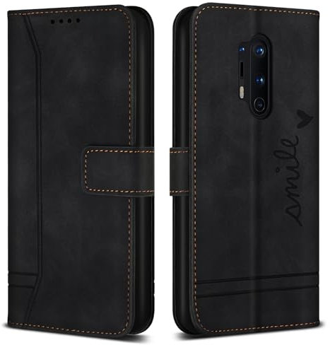 Bravoday Hülle für OnePlus 8 Pro - PU Ledertasche Handyhülle Mit Kartenfäch & Kickstand, Flip Schutzhülle Kompatibel Mit OnePlus 8 Pro, Schwarz