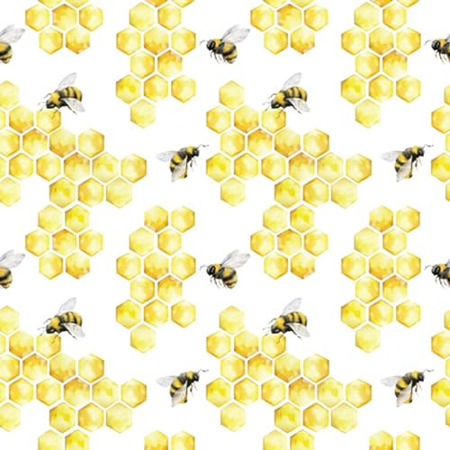 Servietten Papier 33x33cm 3-lagig 20 Stück mit Bienen Motiv - hochwertig & nachhaltig - Einweg Motivservietten Geburtstagservietten - Papierservietten für Ostern Geburtstag Alltag - Weiß Gelb
