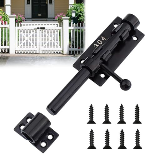 GothicBride Perno de puerta de acero inoxidable grueso de 160 mm, con agujero para candado, pestillo negro, perno deslizante para exteriores, para el hogar, patio y jardín