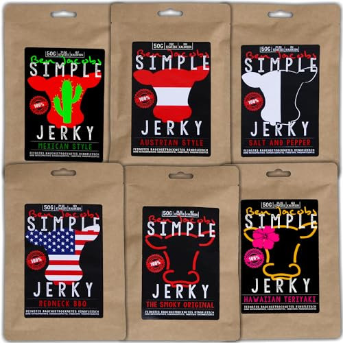 Beef Jerky Sample Box Parent Listing 12 x 50g, bœuf nourri à l'herbe autrichien de qualité supérieure, sans additifs ni conservateurs (2 x Mixed Flavors)