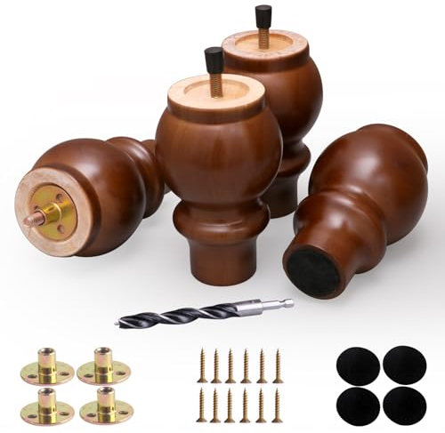 Xlroaafs Couch Legs 5 Inch Sofa Legs, Wood Legs for Furniture Set of 4,Walnut Wooden Furniture Feet Cabinet Legs Dresser Legs Replacement Bed Support Frame Legs