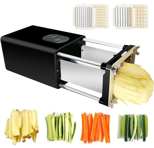AUTUMFLATGAO Electric French Fry Cutter, Commercial and Household French Fries Cutter, Potato Slicer with 1/2 3/8 Blade, Automatic Potato Cutter, Suitable for Potato Carrot Cucumber