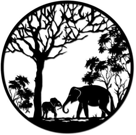 Nchdewui Tree Of Life Wall Art Metal Decorative, Wall Decor Silhouette Art With Forest Elephant, Hanging Art Decoration for Balcony Patio Porch Bedroom