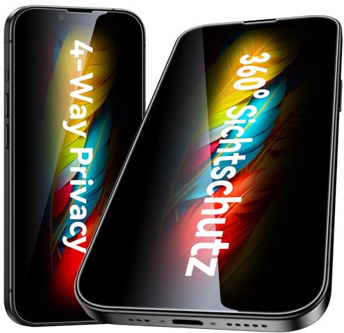 Esanik für iPhone 13 Pro/ 13/14 Sichtschutz 360° Blickschutz, 4 Way Sichtschutzfolie für Panzerglas iPhone 14 Privacy Screen Protector (2 Stück)