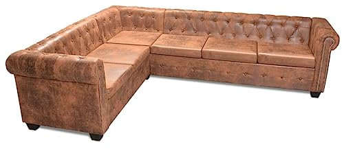 Kangmusi Chesterfield Ecksofa 6-Sitzer Kunstleder Braun, kangmusi243618