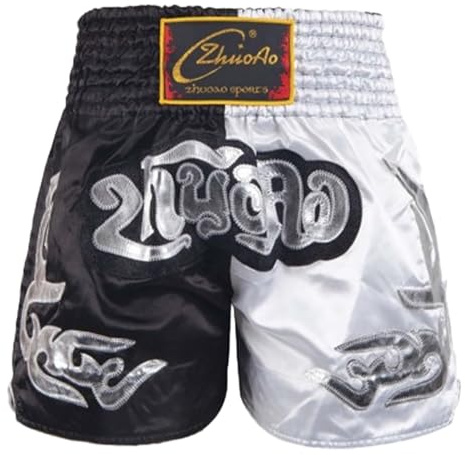 dPois Boxe Muay Thai Pantaloncini Kickboxing Bambino Ragazzo Nero&Bianco 13-14 Anni