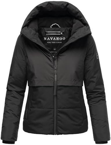 Navahoo Liebesküken XIV Giacca invernale da donna calda e trapuntata, in materiale riciclato, con fodera interna in pile e cappuccio, taglie XS-XXL, Nero , M