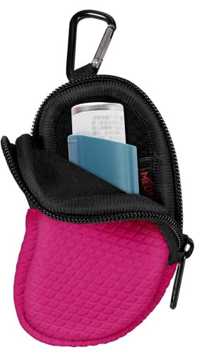 MEDMAX Neopren Tasche für Asthma Inhalator, Tragetasche mit Karabinerhaken und Netztasche innen, Reise-Holster Halter für L-förmigen Asthma-Inhalatoren (Rosarot) (Roserot)