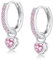 Silber 925 Ohrringe Hängend Pink Creolen Rose Mit Herz Rund Zirkonia für Damen Mädchen Herren (Pink-Herz)