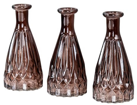 Lot de 3 vases en verre marron - Hauteur : 15 cm - Décoration de table - Vintage - Motif cristal