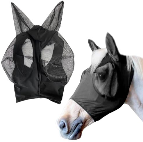 CPJJ mascara moscas caballo,máscara contra moscas para caballo (negro)