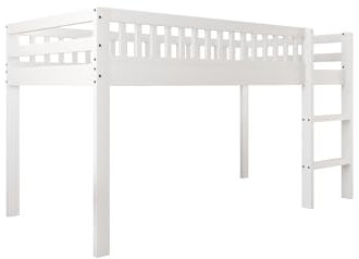 Kinderbett 90x200 cm aus Massivholz mit Lattenrost und Sicherheitsleiter, w