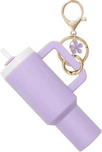UNDERPINE Mini Tumbler Keychain Chapstick Holder - Mini Cup Keychain Chapstick Holder with Mini Stanley Cup Keychain Charm, Purple, S