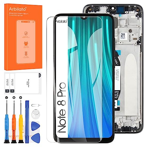 Arbilato pantalla LCD para xiaomi redmi nota 8 pro reemplazo digitalizador táctil panel de reparación con herramientas(negro con marco)