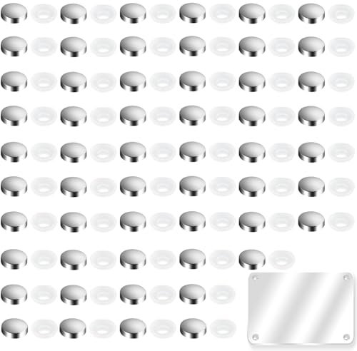 Lot de 50 petits capuchons chromés pour vis chromées, capuchons à vis argentées, capuchons à vis pour miroir, vis de miroir avec bouchons chromés pour vis, cache-vis, capuchons décoratifs