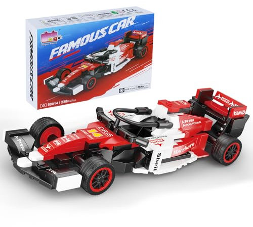 F1 Auto Kompatibel mit Lego Technic, 1:20 238 Teile Blockbaukasten, Formel 1 City Creator mit bewegliche Räder, Geburtstag Geschenk für Kinder ab 10 11 12 13 14 15 Jahren und SammlerRot und Weiß