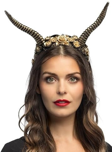 Struts Midsummer Nights Dream Gold Demon Horns Fancy Dress Headband with Flowers