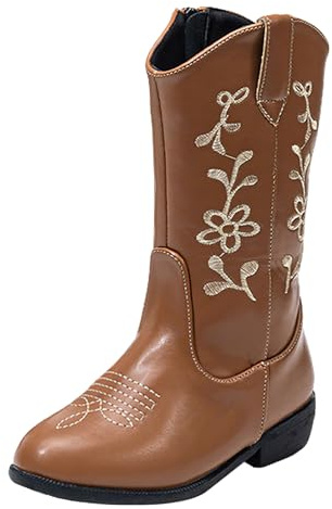 rismart Bambina Stivali da Cowgirl Cowboy Ricamati Western Polpaccio per Inverno