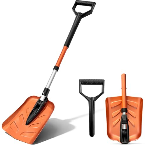 ARTIPOLY Schneeschaufel, 90–102 cm Ausziehbar Klappbar Aluminium Winter-Schneeräumwerkzeug, D-Griff, für Haus, Garten, Strand, Auto, Notfall, Camping, Schnee, Bepflanzung, Orange