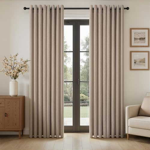 Topfinel Tende per Interni Lino Scuro Tende Semitrasparente in Voile Con Occhielli Finestre per Camera da Letto e per Salotto Eleganti Soggiorno 2 Pannelli 140x260 CM