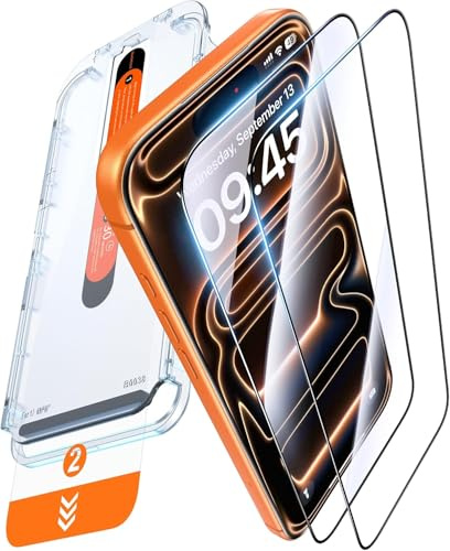 World biz 2 Pack Screen Protector for iPhone 14 Pro (6.1), Premium 9H+ Tempered Glass Film, Compatible With Face ID, Auto Dust Elimination, No Bubbles, Instant Installation