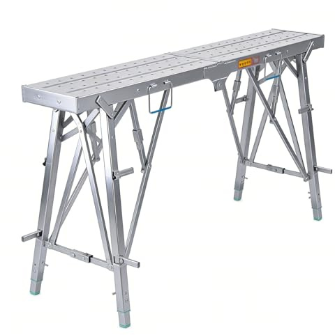 Höhenverstellbare Werkbank, zusammenklappbare Gerüstleiter, Stahlrahmen, 1,1 mm Platten, rutschfeste Oberfläche, eingebettete Gummipads for den Haushalt(160x25cm/63x9.8in)
