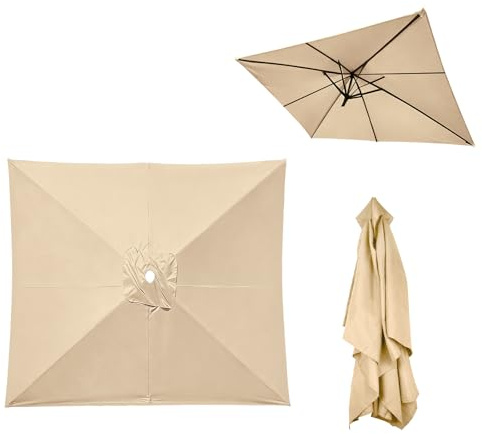 CEIEVER Toldo de Recambio de Sombrilla 3x3m Cuadrada para 6 Varillas, Tela de Repuesto de Poliéster para Parasol de Jardín y Terraza, Cubierta con Protección UV30+ (Beige, 3MX3M)