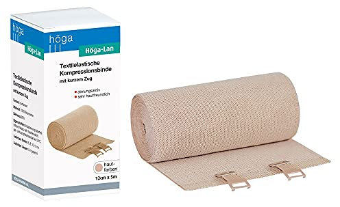 Höga Lan, Textilelastische Kompressionsbinde mit kurzem Zug - 12 cm x 5 m gedehnt – sehr hautfreundlich, atmungsaktiv, elastisch, waschbar
