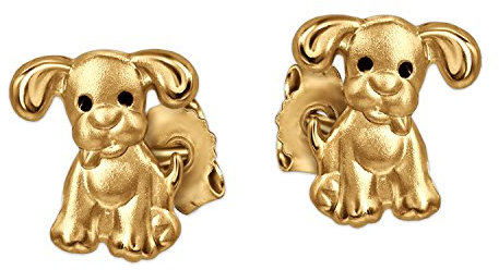 Clever Schmuck Goldene kleine Mädchen Ohrringe als Ohrstecker Mini Hund 6 mm mit schwarzen Augen matt und glänzend für Kinder 333 Gold 8 KARAT im Etui Anthrazit